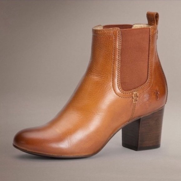 Frye Shoes - Frye Stella Chelsea Short Cognac Leather AnkleBoot